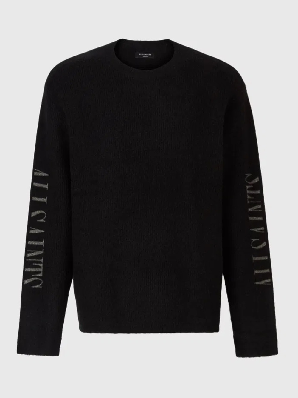 All Saints Black Crewneck Sweater with Sleeve Branding